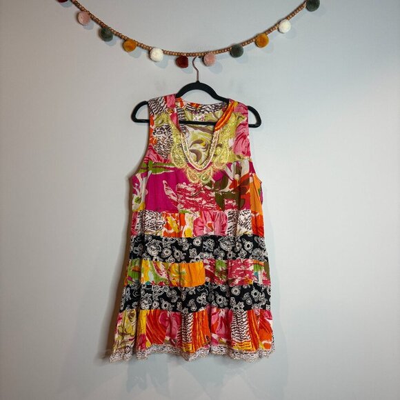 Free People Colorful Bright Patchwork Dress - Picture 2 of 7
